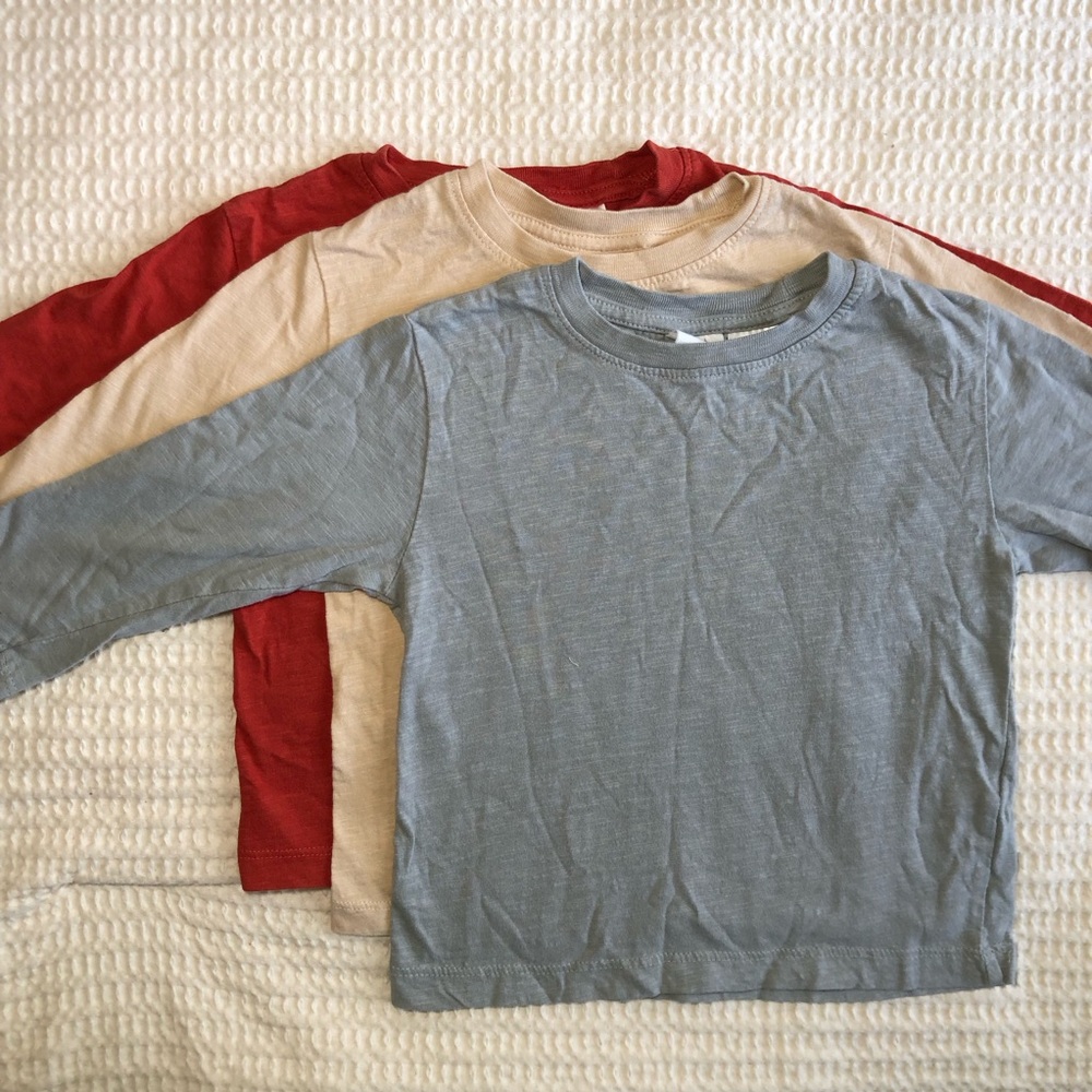 Zara Kids Long-Sleeve Tees Light Blue, Cream & Brick Red Set of 3 Size 18-24 m